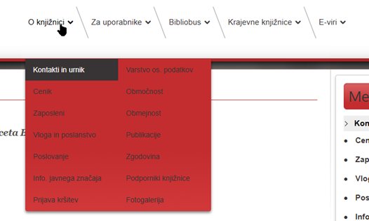 Primer spletnega menija, kjer se podmeni odpre samo z miško